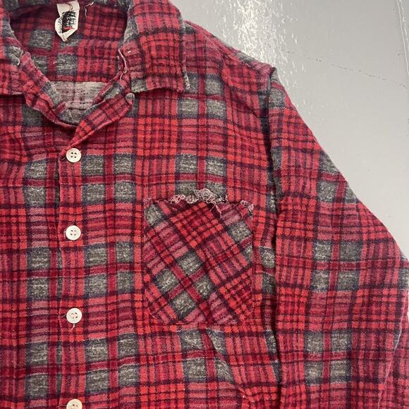 Vintage 60s Prince Richard Red Cotton Flannel Loop Collar - Picture 2 of 3